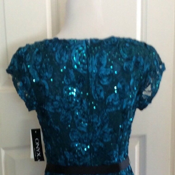 Onyx Turquoise Evening Sequined Blouse - Picture 2 of 4